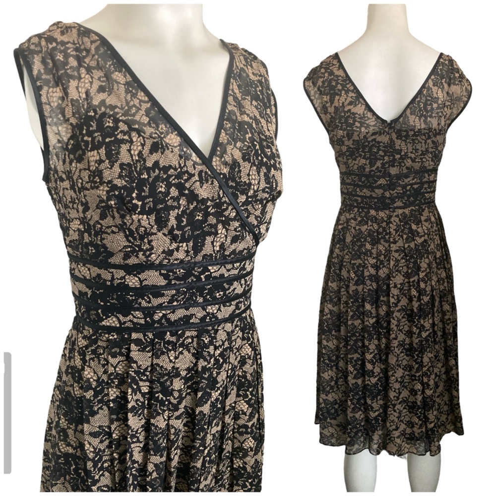 Adrianna Papell Black and Tan Lace Dress